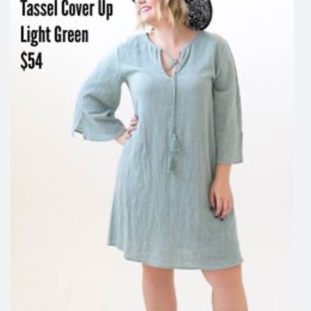 Agnes & Dora Light Green Tassel Cover Up Dress